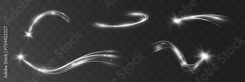 Light white wave shine effect,vector glow line sparkle shine. Silver wavy effects.	

