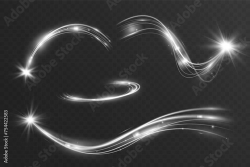 Light white wave shine effect,vector glow line sparkle shine. Silver wavy effects.	

