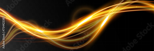 Light wave,shiny gold lines.Color glowing design element.Wavy bright stripes.Vector illustration.