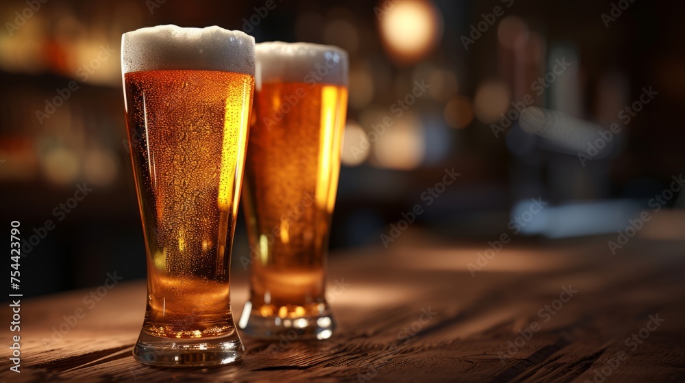 Glass of cold beer on a hot day in a cafe, pub, bar. International Beer Day. with copy space for text. beers day