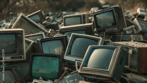 Pile of discarded old televisions symbolizing electronic waste.