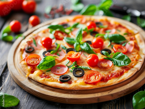 Vegetarian Pizza with Fresh Tomatoes and Basil