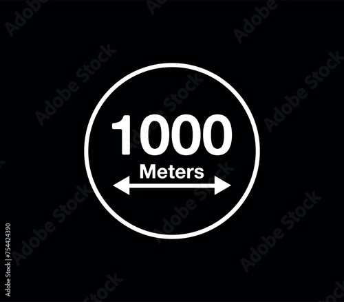1000 Meters distance icon. Vector measurement in meters, white circle isolated on black background