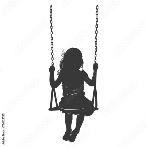 Silhouette little girl playing swing in the playground black color only