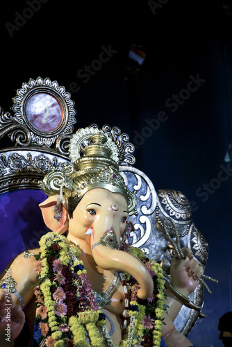 Canvastavla Vadodara, Gujarat / India - September 15, 2016 : A huge and beautiful statue of the Lord Shree Ganesha on the Ganesha festival day