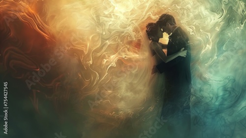 Abstract fantasy Wedding couple is hugging each other. AI generated image © atapdesain