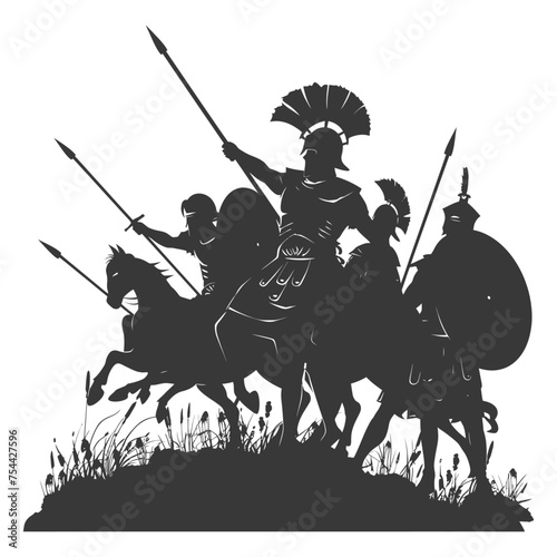 silhouette of a ancient war situation black color only