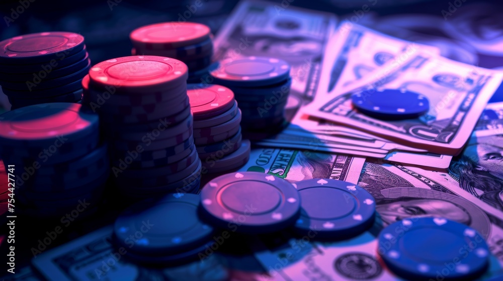 Casino card games with casino chips in the background