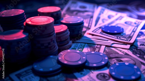 Casino card games with casino chips in the background photo