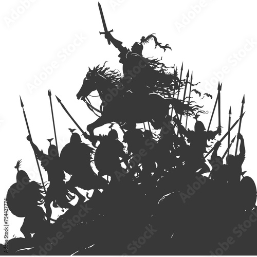 silhouette of a ancient war situation black color only