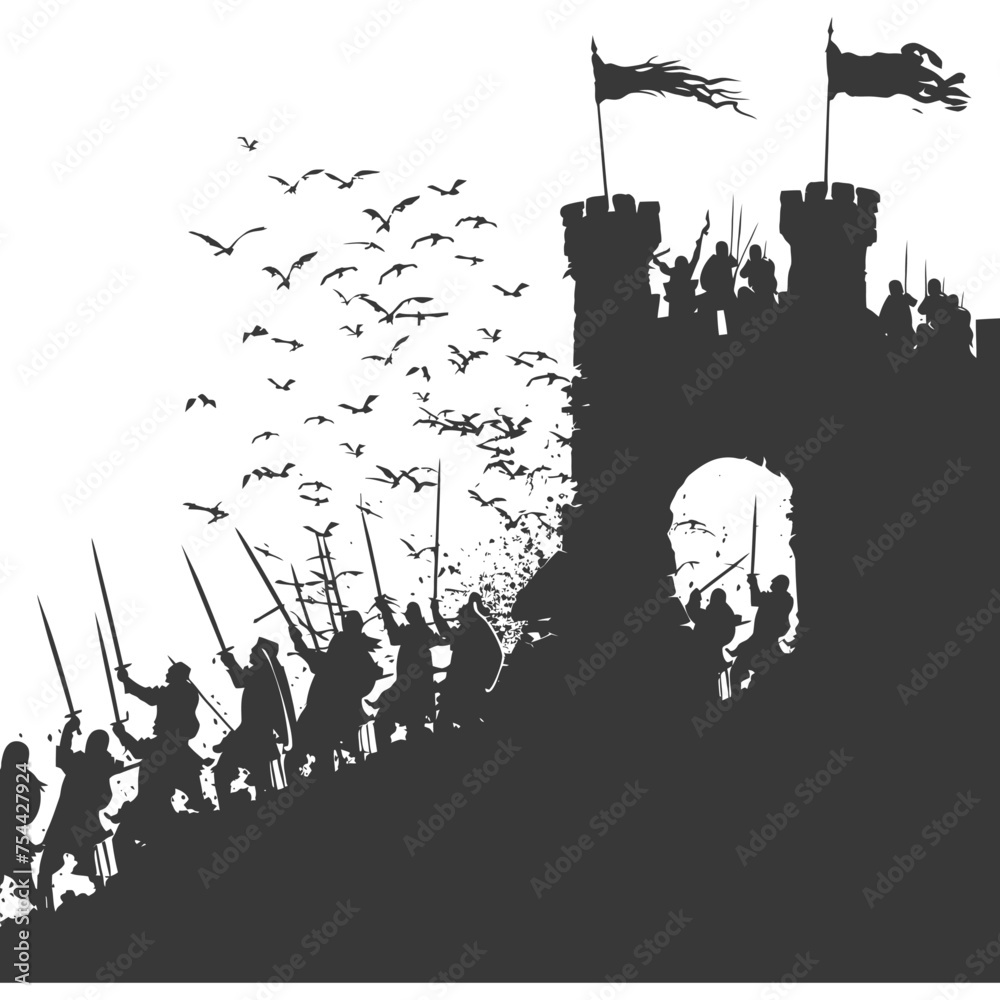 Fototapeta premium silhouette of a ancient war situation black color only