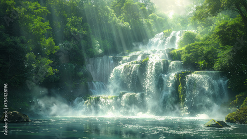Waterfalls in a serene forest  mystical  fantasy  fairy tale  magical  generative ai