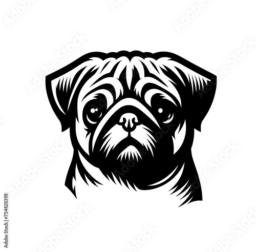 Monochrome pug isolated vector illustation