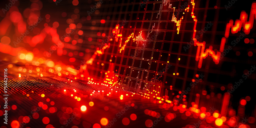 Crypto trader investor analyst looking at computer screen analyzing financial graph data on pc monitor, thinking of online stock exchange market trading investment global risks, over shoulder view.