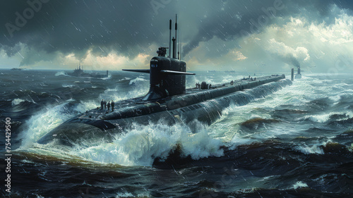 Nuclear submarine surfacing, strategic deterrence patrol,generative ai