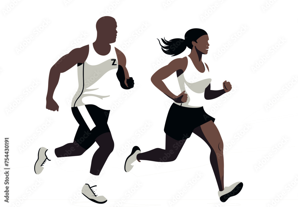 very simple isolated styled vector illustration of girl and boy running