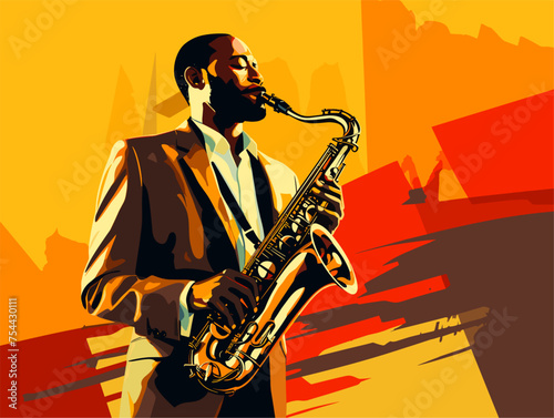 saxophone player in sunset scene	