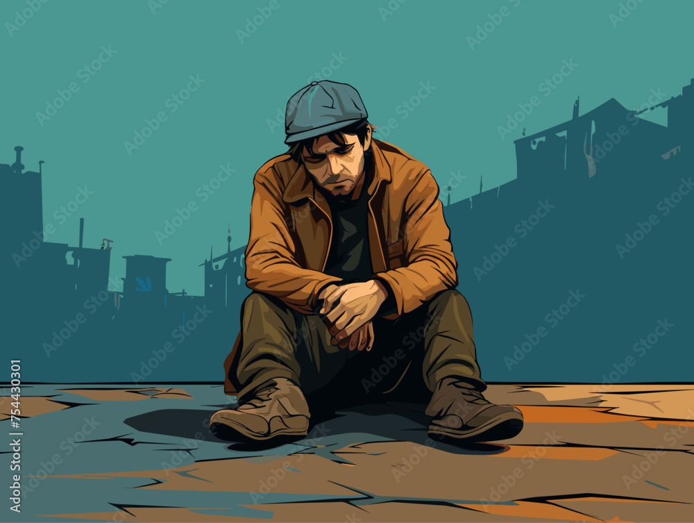 Fototapeta premium very simple isolated styled vector illustration of helpees boy
