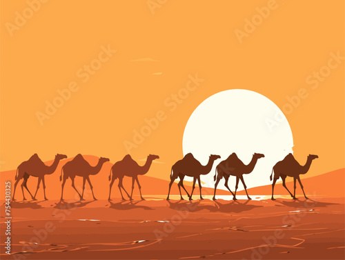 very simple isolated styled vector illustration of camel in the desert