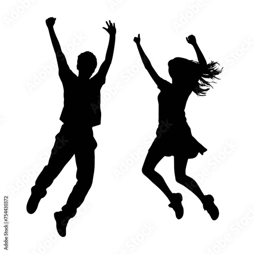 Silhouettes of man and woman jumping