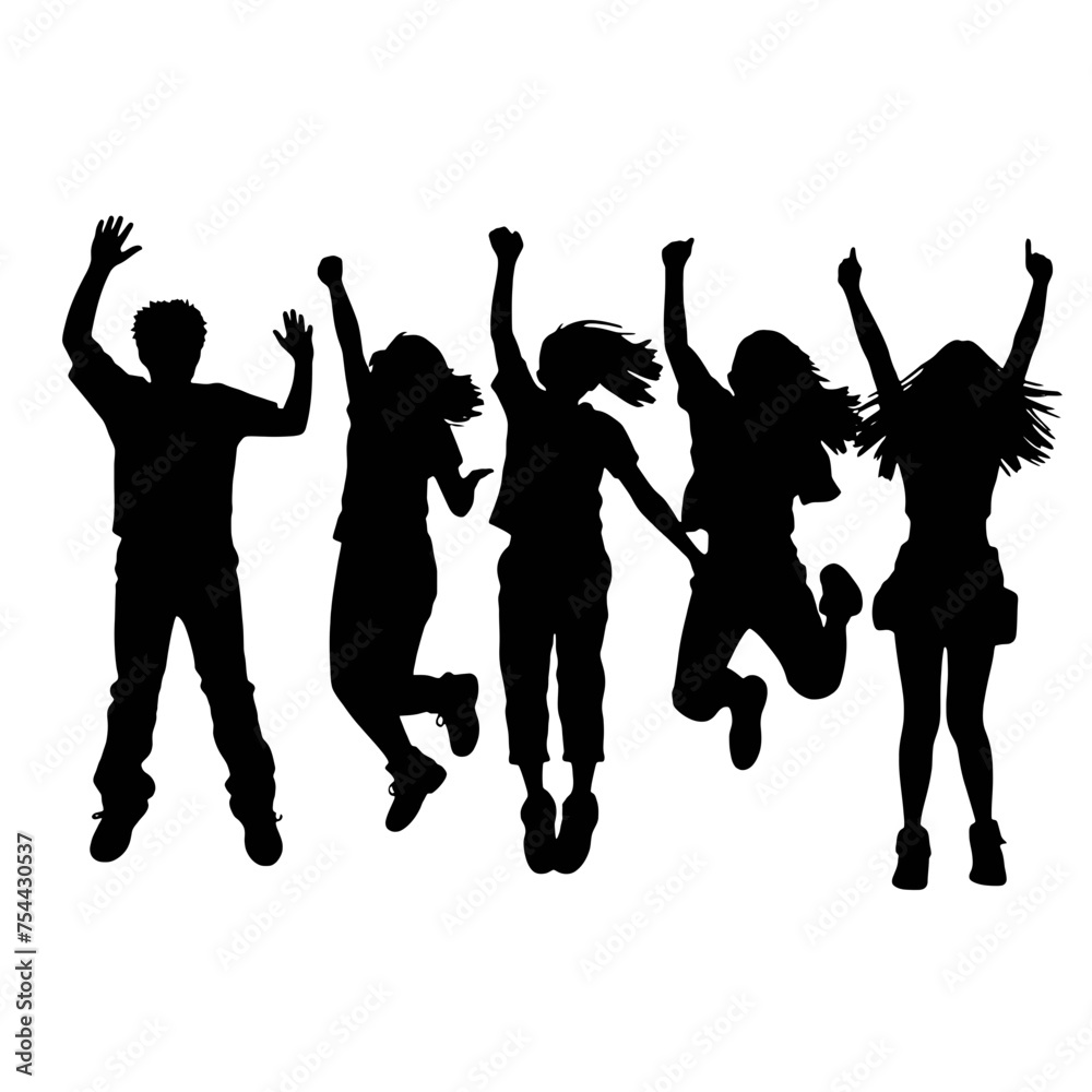 Silhouettes of man and woman jumping Silhouettes of man and woman jumping