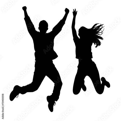Silhouettes of man and woman jumping