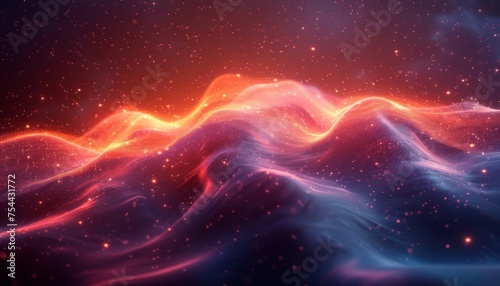 Vibrant Digital Illustration of Fluid Energy Waves in Red and Blue Hues