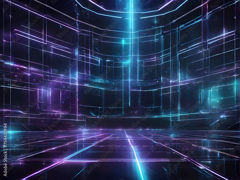 A Sci Fi Background with holographic lines and particles, abstract