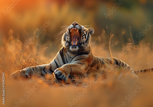 Gähnende Tiere - Tiger auf dem Feld © paganin