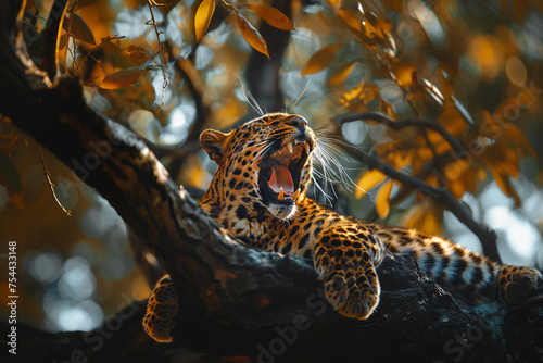Gähnende Tiere - Jaguar auf dem Baum © paganin