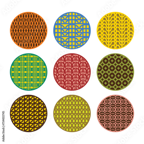 Trendy colorful modern abstract vivid assorted circle and round art deco pattern stickers design elements set on white background © pelikanz