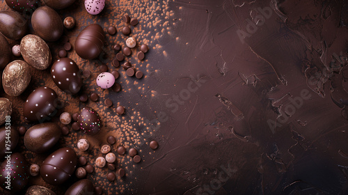 Easter Chocolate Eggs Composition Cover Background Print for Greeting or Social media Post. Pascha Fest. Neo Art Cards E V 5 16