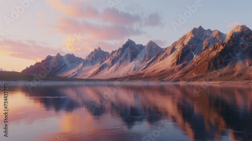 Majestic Mountain Peaks Reflecting in a Serene Lake at Sunset © AndErsoN