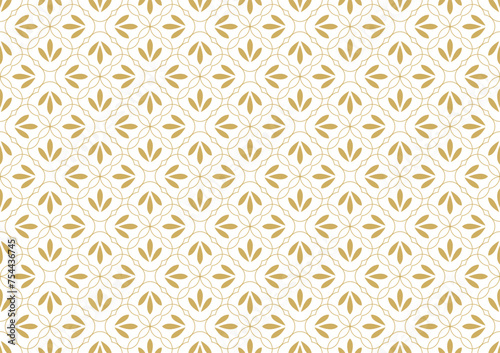 Abstract floral pattern. Geometric leaf ornament. Graphic modern pattern. Gold and white vector background.