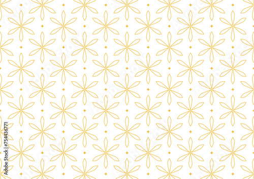 Abstract floral pattern. Geometric leaf ornament. Graphic modern pattern. Gold and white vector background.