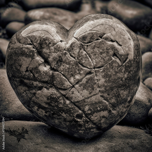 Stone heart, cruel heart, hard heart, heart made of stone, metaphorical illustration