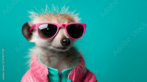 Stylish meerkat with sunglasses on beauty background © emotionpicture