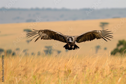Gliding vulture coming in to land.AI generated