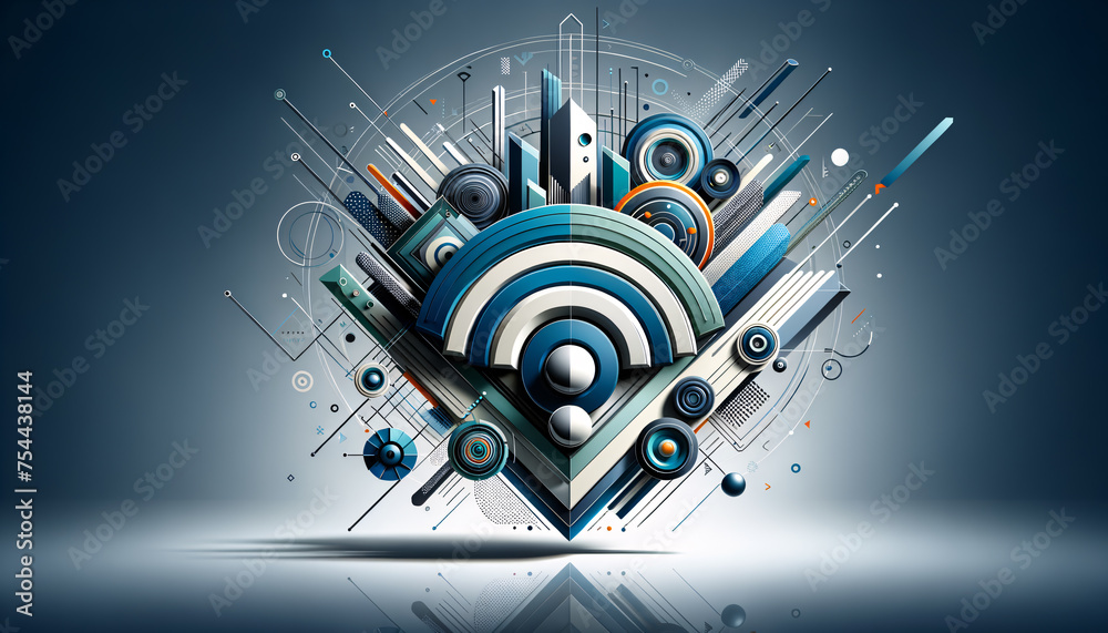 Wireless Technology Symbol in Geometric Composition with Vibrant Blue and Green Accents Wireless Technology Symbol in Geometric Composition with Vibrant Blue and Green Accents