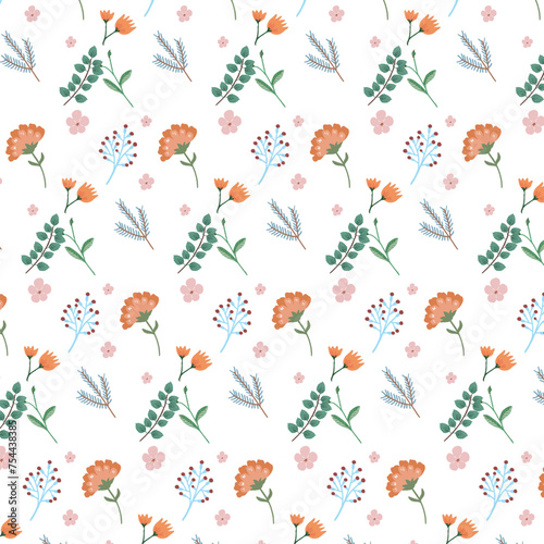 Seamless floral blossom pattern art design print fabric illustration vector 