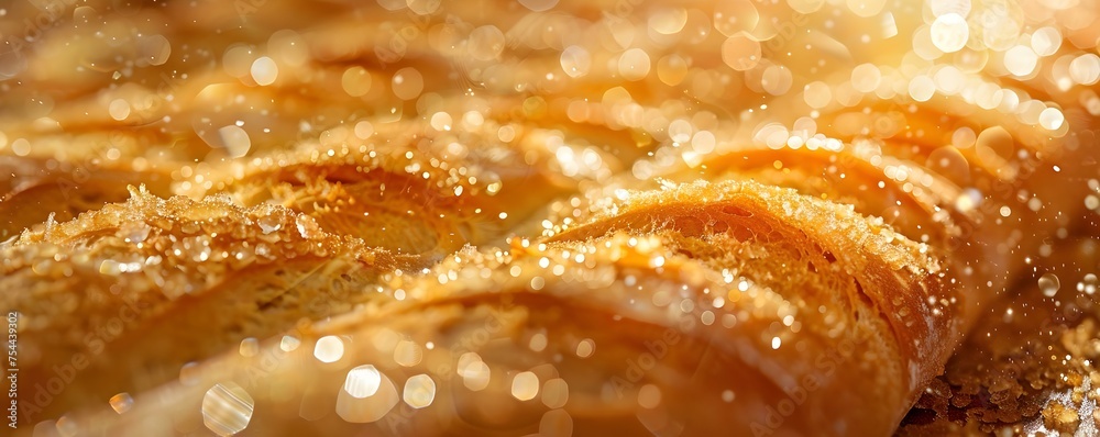 Capturing the Golden color and Crispy Texture of a Baguette Crust in Macro Shot. Concept Food Photography, Baguette Crust, Macro Shot, Golden Color, Crispy Texture Capturing the Golden color and Crispy Texture of a Baguette Crust in Macro Shot. Concept Food Photography, Baguette Crust, Macro Shot, Golden Color, Crispy Texture