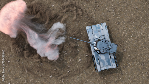 Shot from a tank in a field