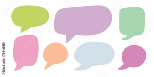 Colorful hand drawn speech bubbles set. Pastel colors
