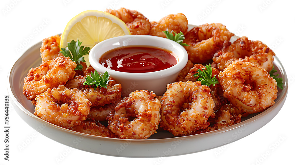 Fried calamari in a plate on a transparent background Fried calamari in a plate on a transparent background