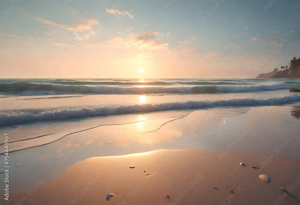sunrise on the beach,calm and empty beach at sunrise,