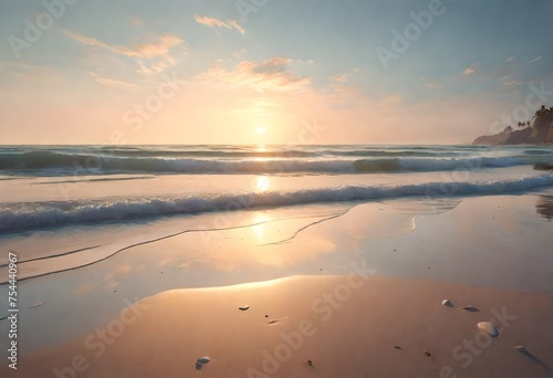 sunrise on the beach,calm and empty beach at sunrise, © Tanveer