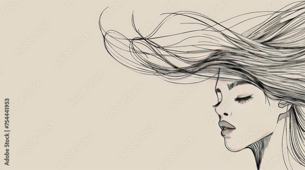 Beautiful female illustration in minimal linear style. AI generated image
