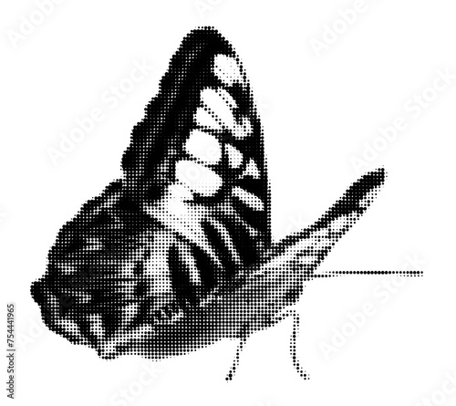 Canvas Print Sitting butterfly halftone collage element with grunge dotted texture