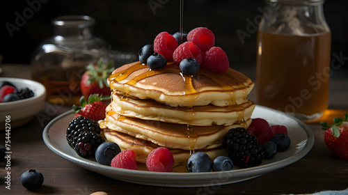 Wallpaper Mural A stack of fluffy pancakes drizzled with maple syrup and topped with fresh berries. Torontodigital.ca