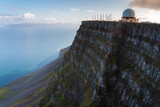 Top of Bolafjall mountain with a radar building in Westfjords, Iceland
